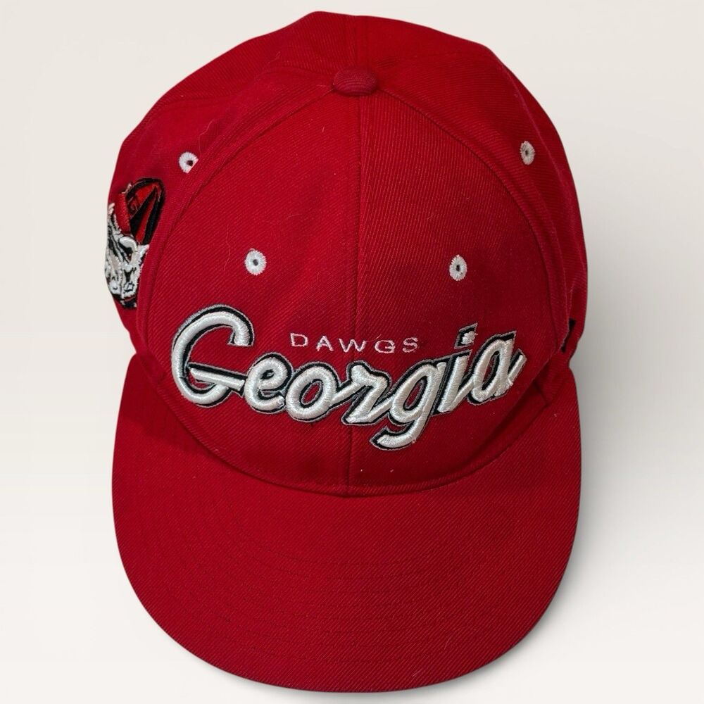 Georgia Dawgs Red Hat Cap Zephyr Embroidered Bulldog - Script Logo -‎ Snapback